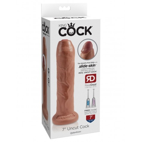 Кофейный необрезанный фаллоимитатор на присоске 7" Uncut Cock - 19,1 см.