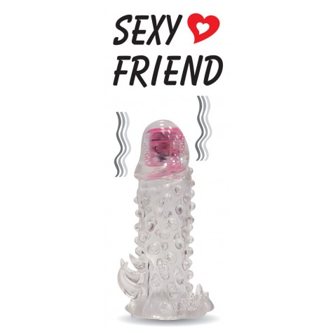 Закрытая прозрачная вибронасадка на пенис Sexy Friend - 13,5 см.