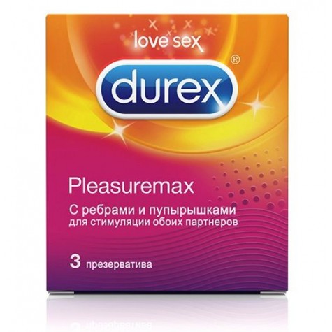 Рельефные презервативы с точками и рёбрами Durex Pleasuremax - 3 шт.