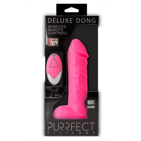 Розовый реалистик на присоске и с пультом ДУ PURRFECT SILICONE DELUXE REMOTE VIBE 7IN - 18 см.